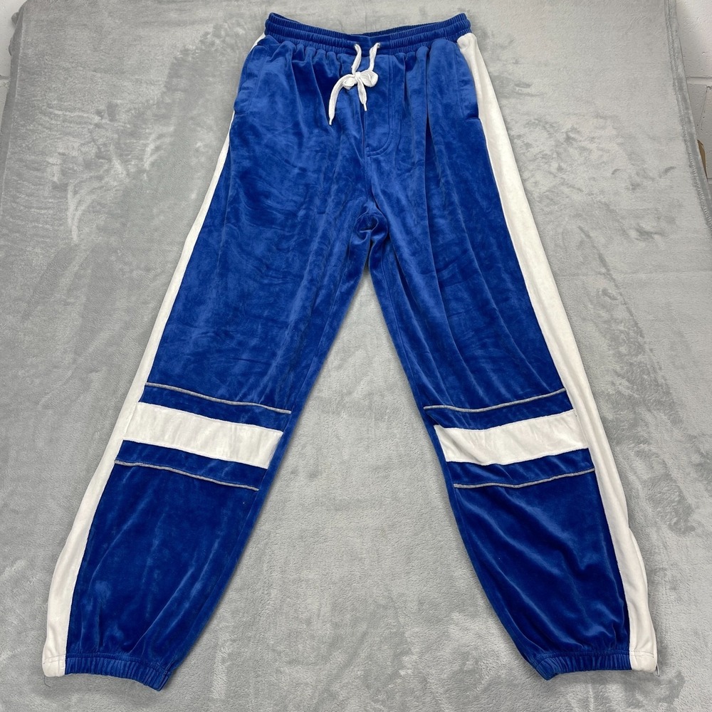 PJ Mark Pants Mens XL (30x32) Blue Velour Sweat Elastic Waist Tapered Leg Y2k